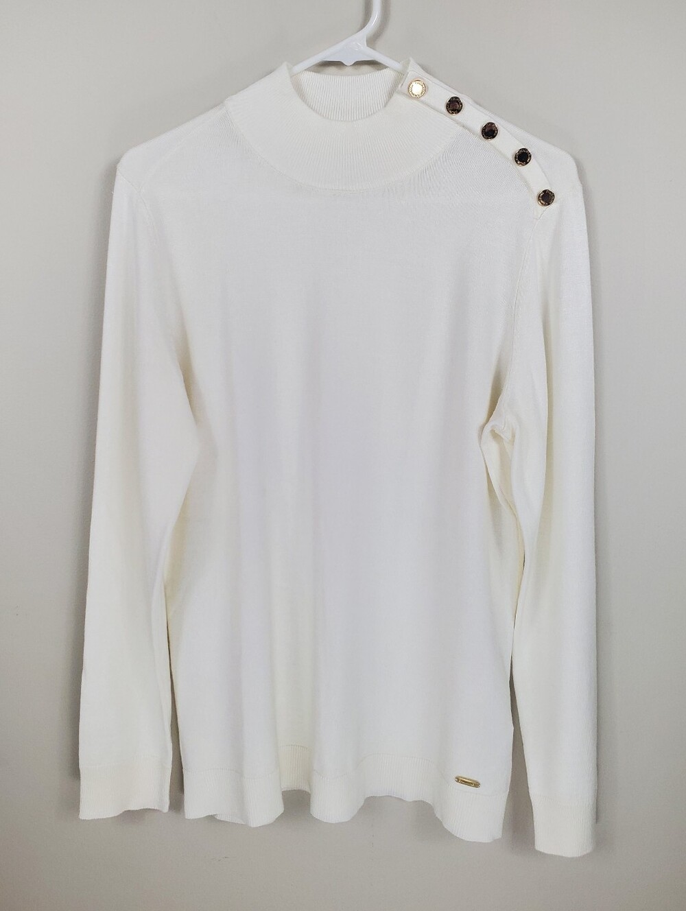 Calvin Klein Size M White Cream Mock Neck Long Sleeve Sweater